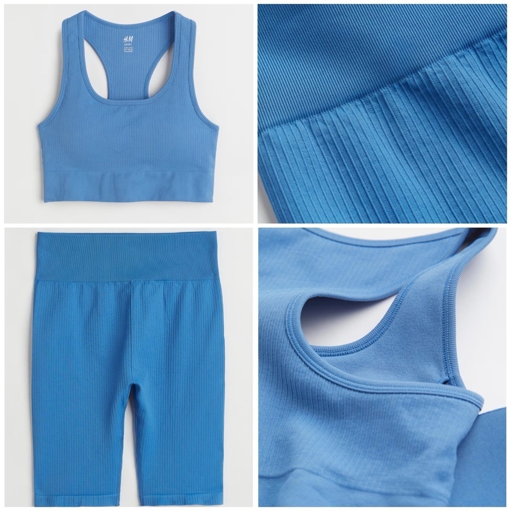 Women’s H&M set of Seamless ribbed biker shorts Sz XL & sports bra Sz Large